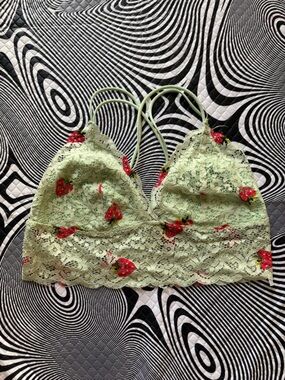Light Green Lace Bralette with Red strawberries 🍓